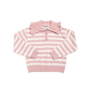 VIGOSS Blush Big Girls Mossy Ruffle Collar Striped Sweater